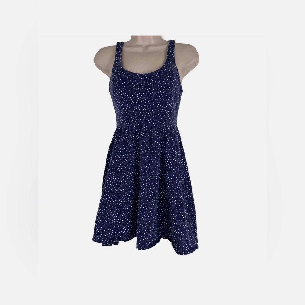 LC Lauren Conrad Navy & White Polka Dot Mini Dress - Size M
